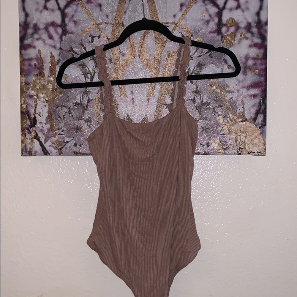 Naked Wardrobe ruffle nude ribbed bodysuit O/S